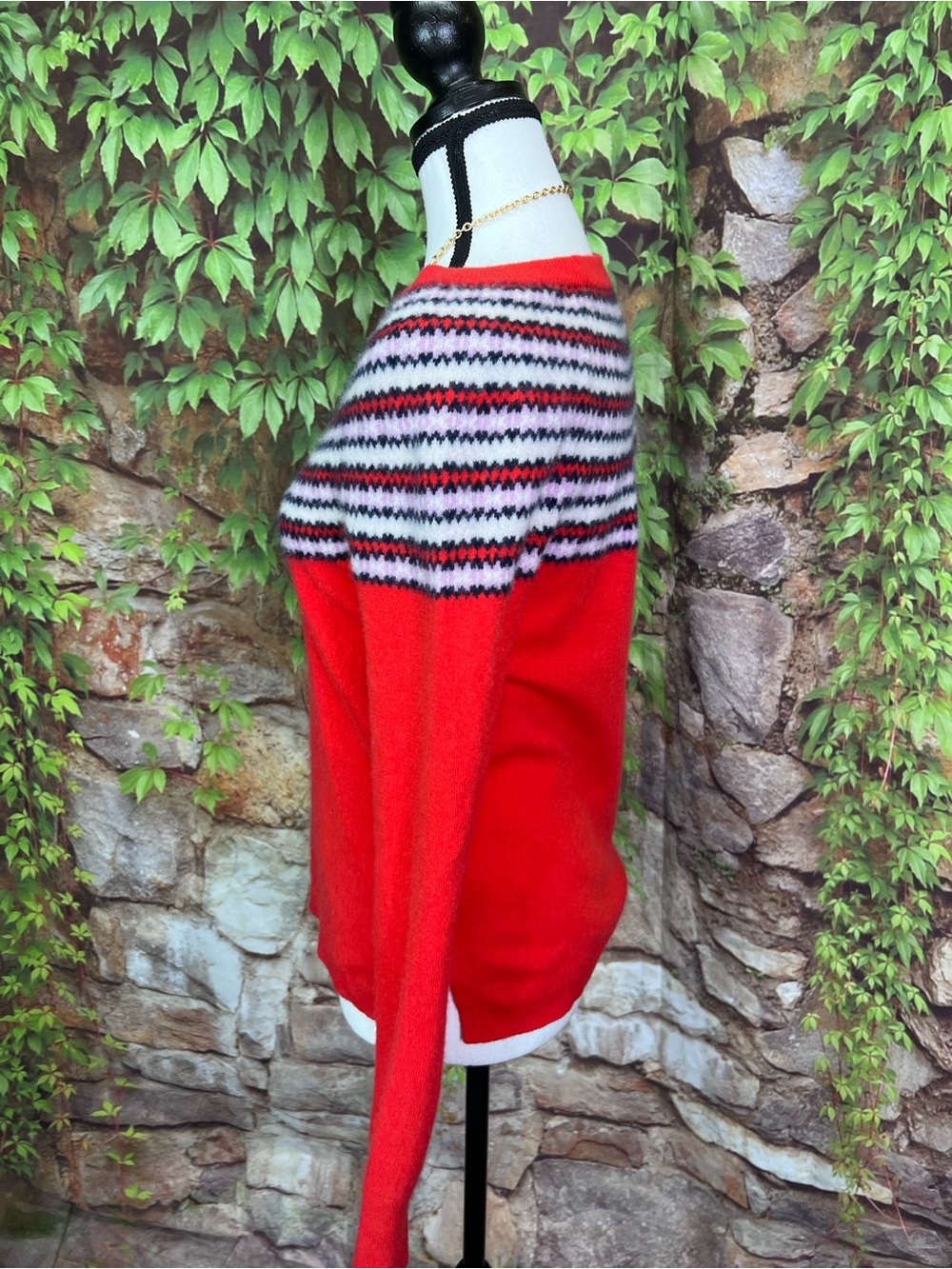 J. CREW Red Classic Prep Fair Isle Nordic Pure Cashmere Pullover Sweater, S - Picture 7 of 10